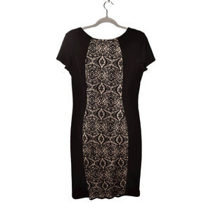 FRANK LYMAN $248 Cap Sleeve Scoop‎ Back Lace Panel Sheath Dress Size 8